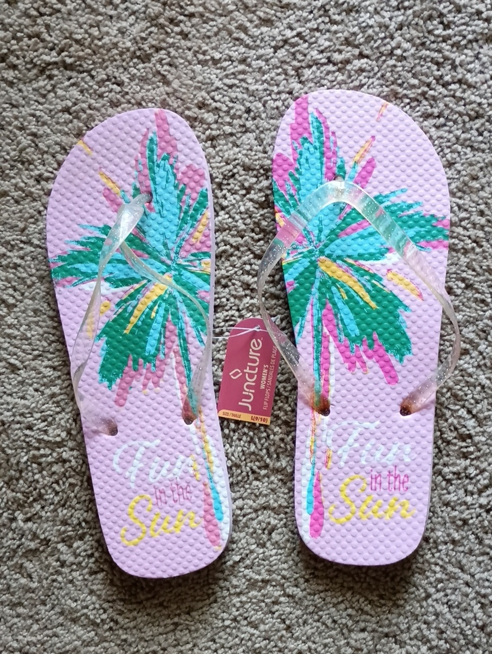 Puncture Pink "Fun in the Sun" Palm-Print Flip Flops